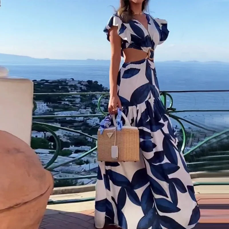 Vestido Longo Estampado - Azure