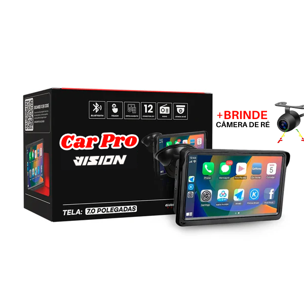 CarPro Vision - Multimídia Inteligente com CarPlay, Android Auto e Bluetooth + Câmera de Ré de Brinde!