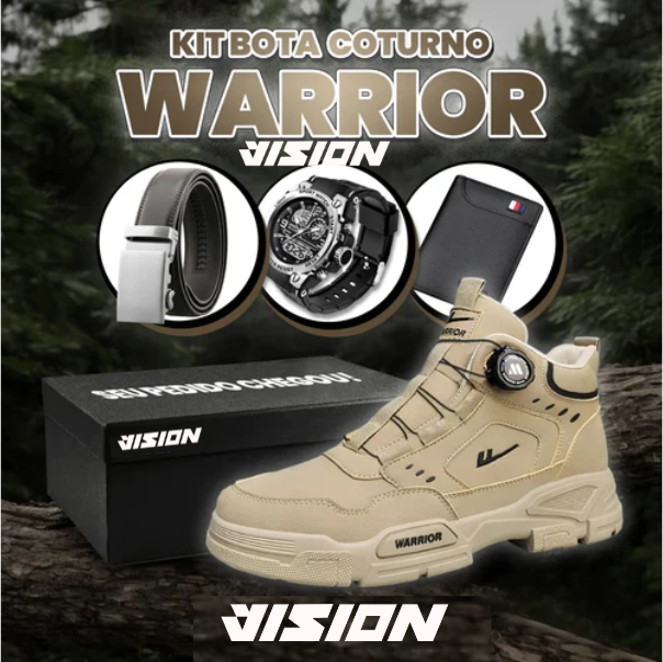 Kit Premium Warrior: Bota Militar de Couro Masculina com Cinto, Relógio e Carteira de Brinde