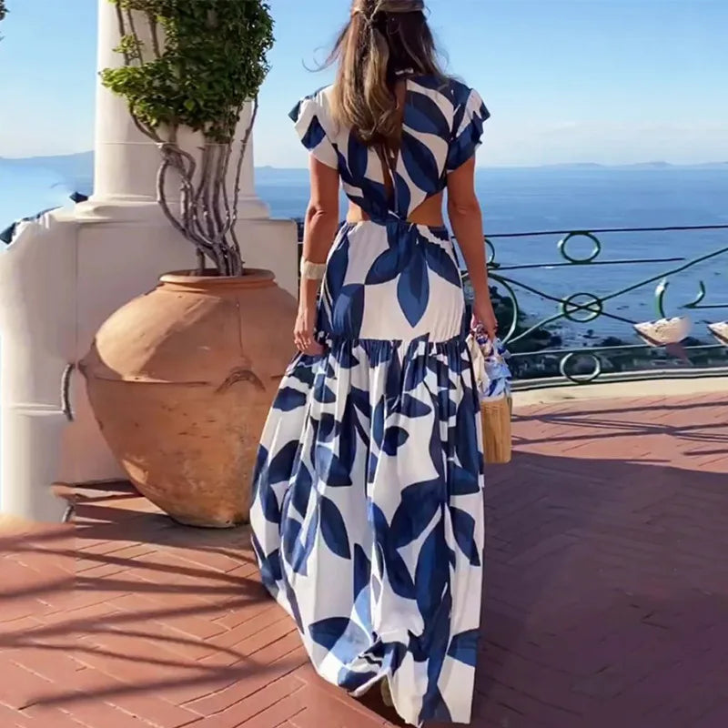 Vestido Longo Estampado - Azure