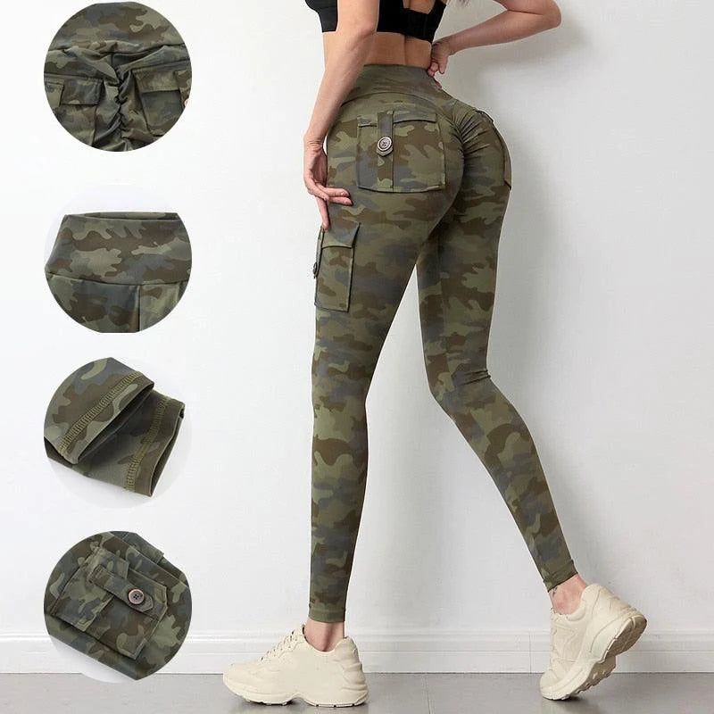 Legging Feminina de Treino Camuflada com Bolso