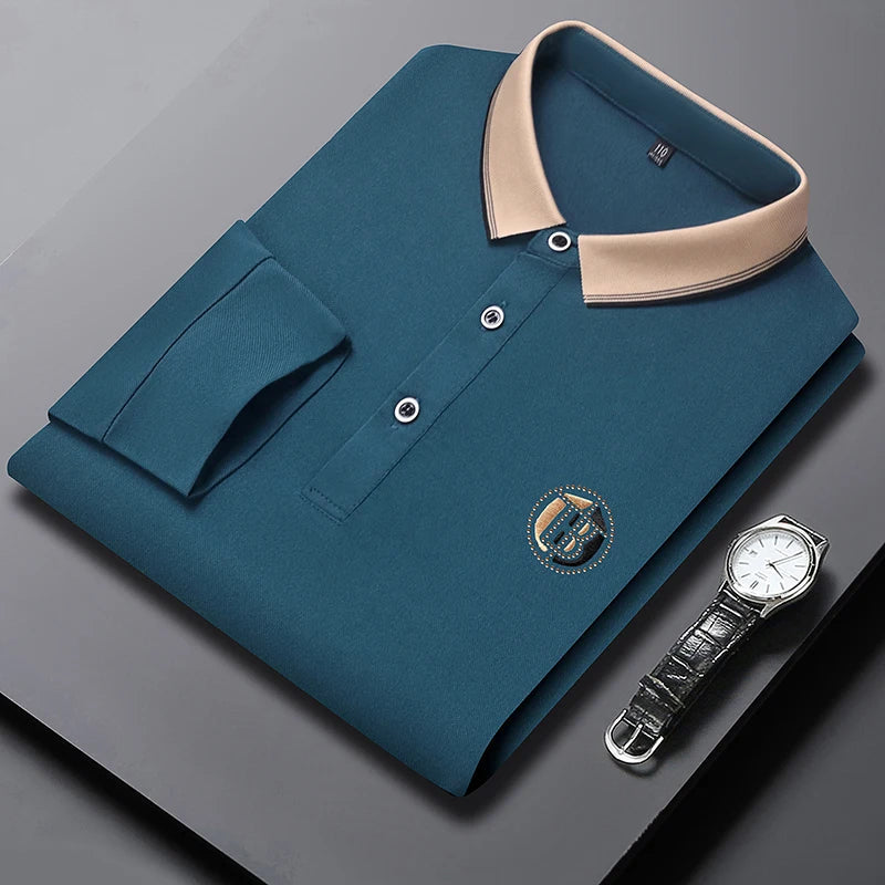 Camisa Polo Masculina Manga Longa + Relógio Brinde