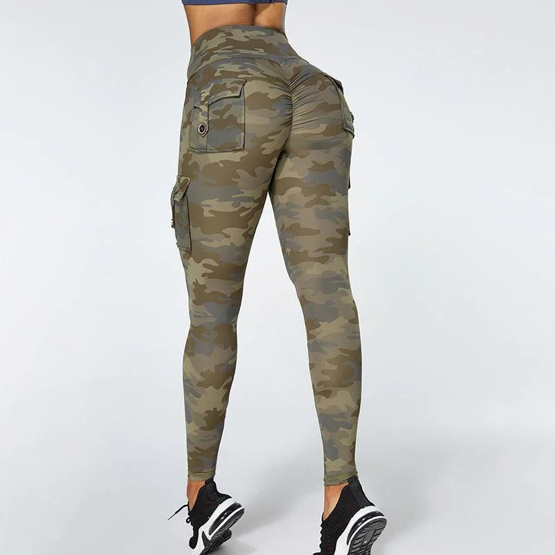 Legging Feminina de Treino Camuflada com Bolso