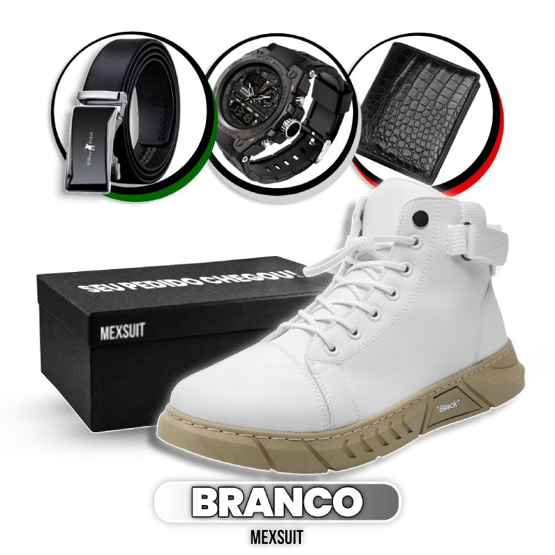 Kit Bota Italiana Vitello Masculina de Couro Legitimo + 3 BRINDES: Cinto, Relógio e Carteira