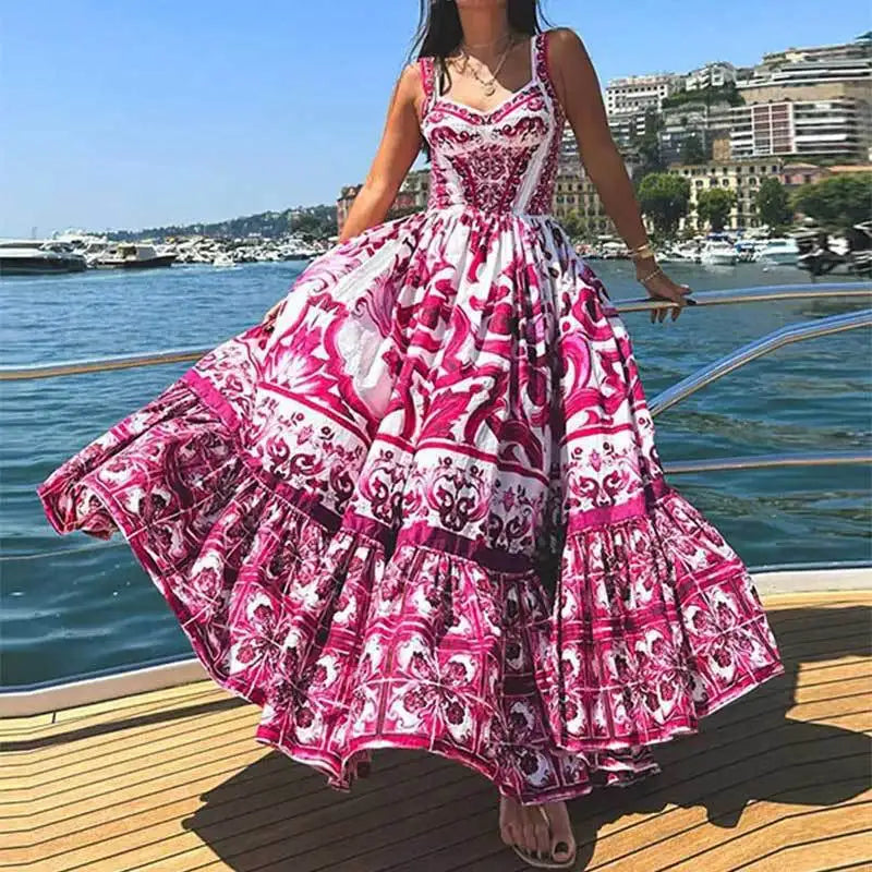 Vestido Longo Estampado Sem Mangas - Veneza