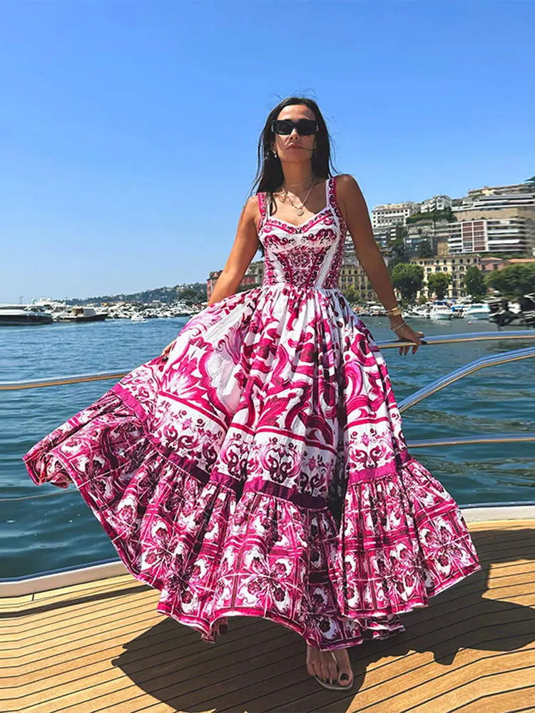 Vestido Longo Estampado Sem Mangas - Veneza