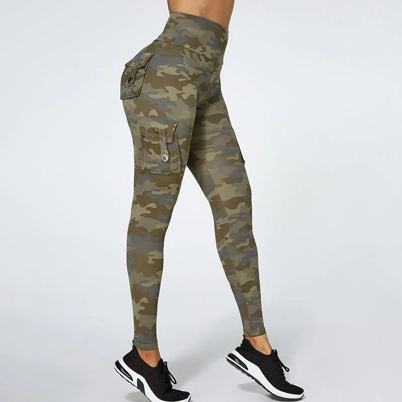 Legging Feminina de Treino Camuflada com Bolso