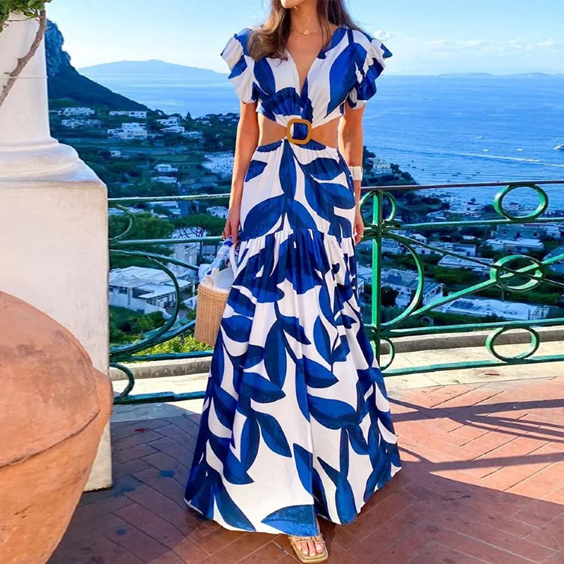 Vestido Longo Estampado - Azure